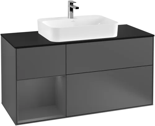 VILLEROY BOCH Toaletní skříňka Finion, s osvětlením, 3 výsuvy, 1200 x 603 x 501 mm, antracit matný lak / antracit matný lak / sklo černé matné #F412GKGK