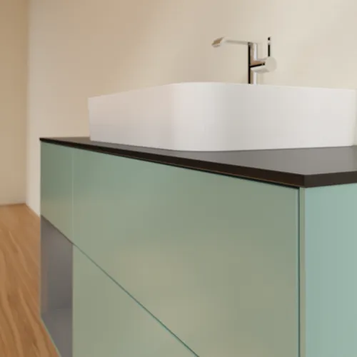 VILLEROY BOCH Toaletní skříňka Finion, s osvětlením, 3 výsuvy, 1200 x 603 x 501 mm, olivový matný lak / antracitový matný lak / černé matné sklo #F412GKGM, obrázek 6