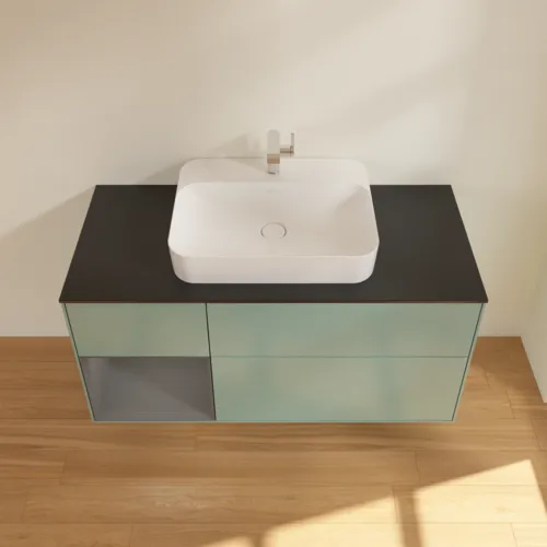 VILLEROY BOCH Toaletní skříňka Finion, s osvětlením, 3 výsuvy, 1200 x 603 x 501 mm, olivový matný lak / antracitový matný lak / černé matné sklo #F412GKGM, obrázek 4