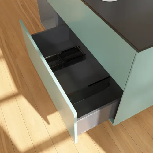 VILLEROY BOCH Toaletní skříňka Finion, s osvětlením, 3 výsuvy, 1200 x 603 x 501 mm, olivový matný lak / antracitový matný lak / černé matné sklo #F412GKGM, obrázek 7