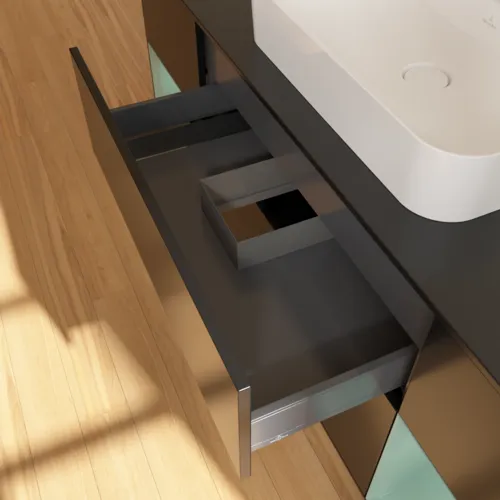 VILLEROY BOCH Toaletní skříňka Finion, s osvětlením, 4 výsuvy, 1600 x 603 x 501 mm, černý matný lak / olivový matný lak / černé matné sklo #F452GMPD, obrázek 5