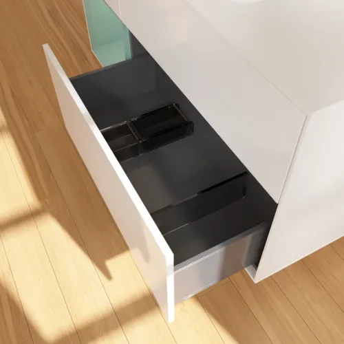 VILLEROY BOCH Toaletní skříňka Finion, s osvětlením, 3 výsuvy, 1200 x 603 x 501 mm, lesklý bílý lak / olivově matný lak / sklo bílé matné #F411GMGF, obrázek 7