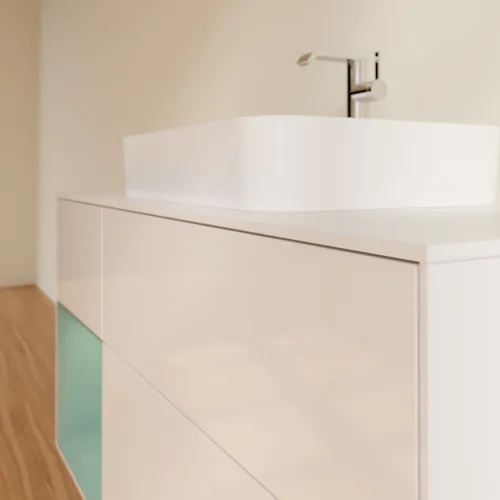 VILLEROY BOCH Toaletní skříňka Finion, s osvětlením, 3 výsuvy, 1200 x 603 x 501 mm, lesklý bílý lak / olivově matný lak / sklo bílé matné #F411GMGF, obrázek 6