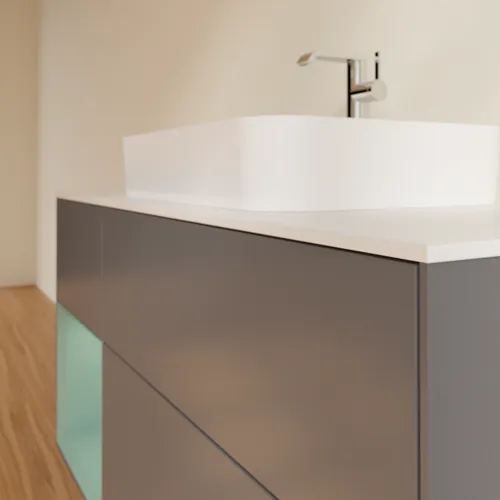 VILLEROY BOCH Toaletní skříňka Finion, s osvětlením, 3 výsuvy, 1200 x 603 x 501 mm, antracitový matný lak / olivový matný lak / bílé matné sklo #F411GMGK, obrázek 6
