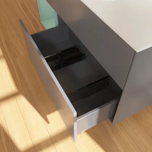 VILLEROY BOCH Toaletní skříňka Finion, s osvětlením, 3 výsuvy, 1200 x 603 x 501 mm, antracitový matný lak / olivový matný lak / bílé matné sklo #F411GMGK, obrázek 7