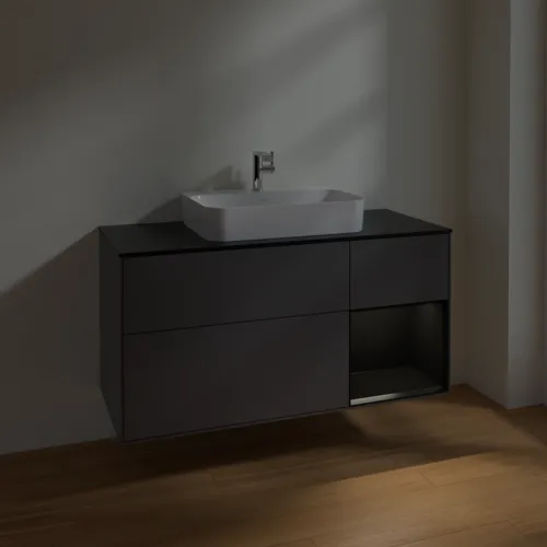 VILLEROY BOCH Toaletní skříňka Finion, s osvětlením, 3 výsuvy, 1200 x 603 x 501 mm, antracitový matný lak / černý matný lak / černé matné sklo #F422PDGK, obrázek 5