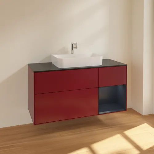 VILLEROY BOCH Toaletní skříňka Finion, s osvětlením, 3 výsuvy, 1200 x 603 x 501 mm, Peony Matt Lacquer / Midnight Blue Matt Lacquer / Glass Black Matt #F422HGHB, obrázek 2