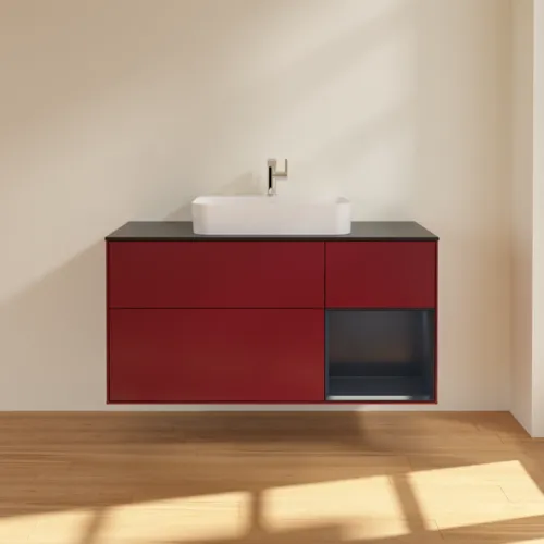 VILLEROY BOCH Toaletní skříňka Finion, s osvětlením, 3 výsuvy, 1200 x 603 x 501 mm, Peony Matt Lacquer / Midnight Blue Matt Lacquer / Glass Black Matt #F422HGHB, obrázek 3