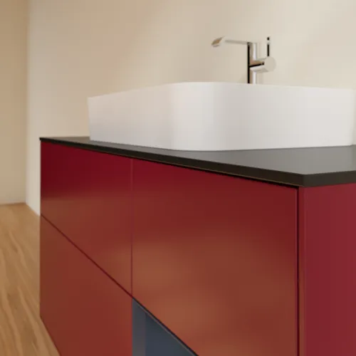 VILLEROY BOCH Toaletní skříňka Finion, s osvětlením, 3 výsuvy, 1200 x 603 x 501 mm, Peony Matt Lacquer / Midnight Blue Matt Lacquer / Glass Black Matt #F422HGHB, obrázek 6