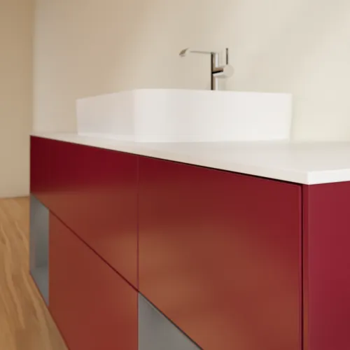VILLEROY BOCH Toaletní skříňka Finion, s osvětlením, 4 výsuvy, 1600 x 603 x 501 mm, matný lak Pivoňka / matný lak Antracit / matné sklo Bílá #F451GKHB, obrázek 4