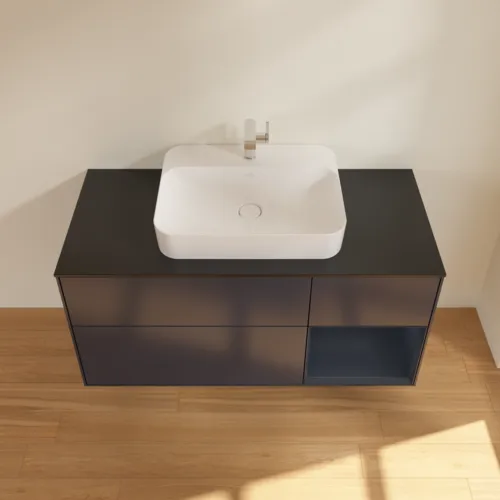 VILLEROY BOCH Toaletní skříňka Finion, s osvětlením, 3 výsuvy, 1200 x 603 x 501 mm, Midnight Blue Matt Lacquer / Midnight Blue Matt Lacquer / Glass Black Matt #F422HGHG, obrázek 4