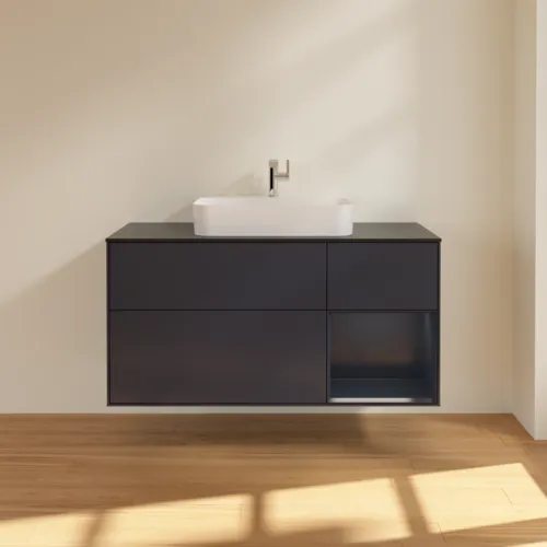 VILLEROY BOCH Toaletní skříňka Finion, s osvětlením, 3 výsuvy, 1200 x 603 x 501 mm, Midnight Blue Matt Lacquer / Midnight Blue Matt Lacquer / Glass Black Matt #F422HGHG, obrázek 3