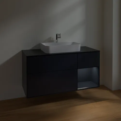 VILLEROY BOCH Toaletní skříňka Finion, s osvětlením, 3 výsuvy, 1200 x 603 x 501 mm, Midnight Blue Matt Lacquer / Midnight Blue Matt Lacquer / Glass Black Matt #F422HGHG, obrázek 5