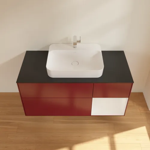 VILLEROY BOCH Toaletní skříňka Finion, s osvětlením, 3 výsuvy, 1200 x 603 x 501 mm, matný lak Peony / lesklý bílý lak / černé matné sklo #F422GFHB, obrázek 4