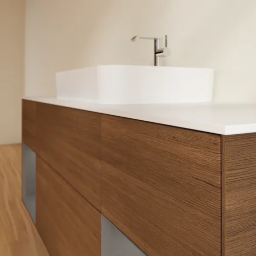 VILLEROY BOCH Toaletní skříňka Finion, s osvětlením, 4 výsuvy, 1600 x 603 x 501 mm, ořechová dýha / antracitový matný lak / bílé matné sklo #F451GKGN, obrázek 4