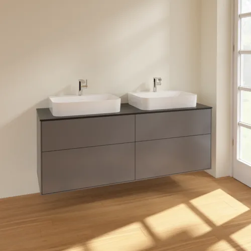 VILLEROY BOCH Toaletní skříňka Finion, 4 výsuvy, 1600 x 603 x 501 mm, antracitový matný lak / černé matné sklo #F43200GK, obrázek 2