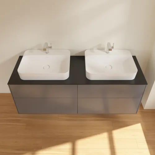 VILLEROY BOCH Toaletní skříňka Finion, 4 výsuvy, 1600 x 603 x 501 mm, antracitový matný lak / černé matné sklo #F43200GK, obrázek 4