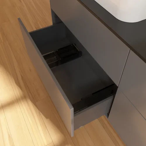 VILLEROY BOCH Toaletní skříňka Finion, 4 výsuvy, 1600 x 603 x 501 mm, antracitový matný lak / černé matné sklo #F43200GK, obrázek 6