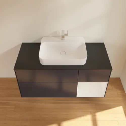 VILLEROY BOCH Toaletní skříňka Finion, s osvětlením, 3 výsuvy, 1200 x 603 x 501 mm, Midnight Blue Matt Lacquer / Glossy White Lacquer / Glass Black Matt #F422GFHG, obrázek 4