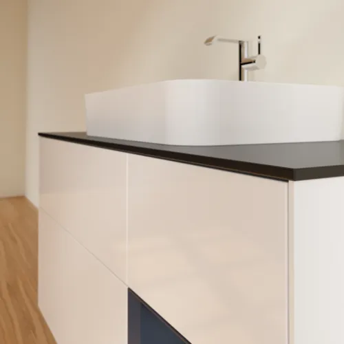 VILLEROY BOCH Toaletní skříňka Finion, s osvětlením, 3 výsuvy, 1200 x 603 x 501 mm, lesklý bílý lak / půlnoční modrý matný lak / černé matné sklo #F422HGGF, obrázek 6