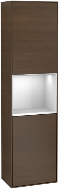 VILLEROY BOCH Vysoká skříňka Finion, s osvětlením, 2 dveře, 418 x 1516 x 270 mm, ořechová dýha / bílý matný lak #F460MTGN