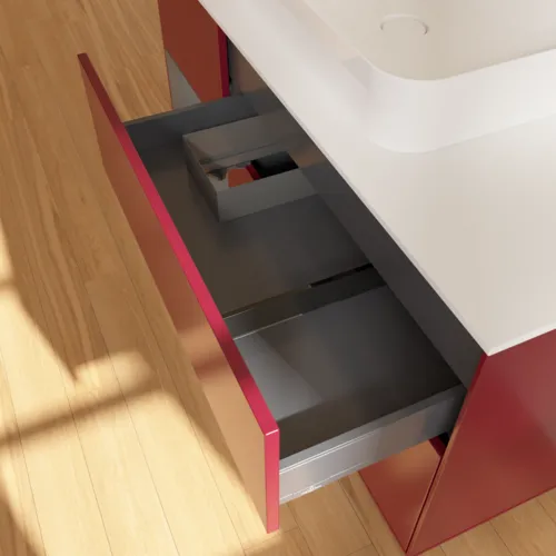 VILLEROY BOCH Toaletní skříňka Finion, s osvětlením, 3 výsuvy, 1200 x 603 x 501 mm, matný lak Pivoňka / matný lak Antracit / matné sklo Bílá #F411GKHB, obrázek 8