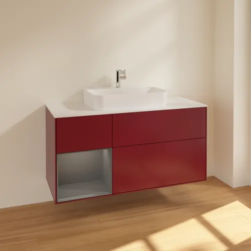 VILLEROY BOCH Toaletní skříňka Finion, s osvětlením, 3 výsuvy, 1200 x 603 x 501 mm, matný lak Pivoňka / matný lak Antracit / matné sklo Bílá #F411GKHB, obrázek 2