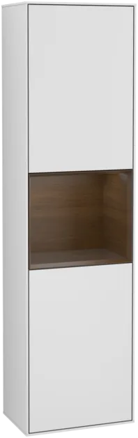VILLEROY BOCH Vysoká skříňka Finion, s osvětlením, 2 dveře, 418 x 1516 x 270 mm, bílý matný lak / ořechová dýha #F460GNMT