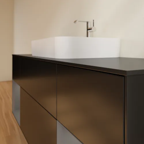 VILLEROY BOCH Toaletní skříňka Finion, s osvětlením, 4 výsuvy, 1600 x 603 x 501 mm, černý matný lak / antracitový matný lak / černé matné sklo #F452GKPD, obrázek 4