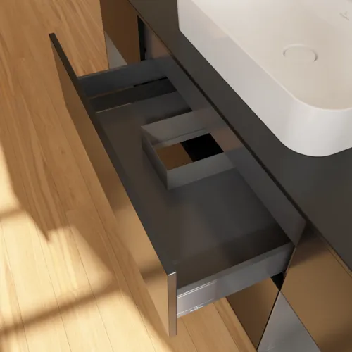 VILLEROY BOCH Toaletní skříňka Finion, s osvětlením, 4 výsuvy, 1600 x 603 x 501 mm, černý matný lak / antracitový matný lak / černé matné sklo #F452GKPD, obrázek 6