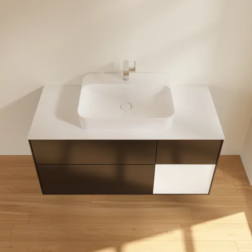 VILLEROY BOCH Toaletní skříňka Finion, s osvětlením, 3 výsuvy, 1200 x 603 x 501 mm, černý matný lak / bílý matný lak / bílé matné sklo #F421MTPD, obrázek 4