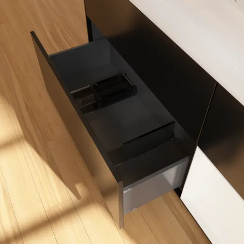 VILLEROY BOCH Toaletní skříňka Finion, s osvětlením, 3 výsuvy, 1200 x 603 x 501 mm, černý matný lak / bílý matný lak / bílé matné sklo #F421MTPD, obrázek 7
