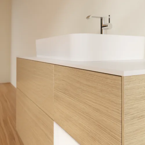 VILLEROY BOCH Toaletní skříňka Finion, s osvětlením, 3 výsuvy, 1200 x 603 x 501 mm, dubová dýha / bílý matný lak / bílé matné sklo #F421MTPC, obrázek 6