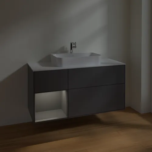 VILLEROY BOCH Toaletní skříňka Finion, s osvětlením, 3 výsuvy, 1200 x 603 x 501 mm, antracit matný lak / antracit matný lak / sklo bílé matné #F411GKGK, obrázek 5