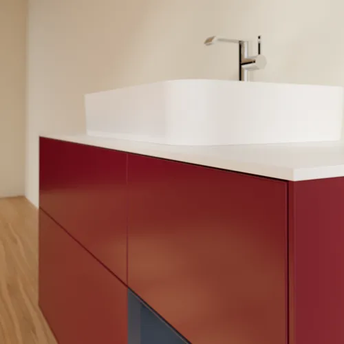 VILLEROY BOCH Toaletní skříňka Finion, s osvětlením, 3 výsuvy, 1200 x 603 x 501 mm, Pivoňka matný lak / Půlnoční modrá matný lak / Sklo bílé matné #F421HGHB, obrázek 6