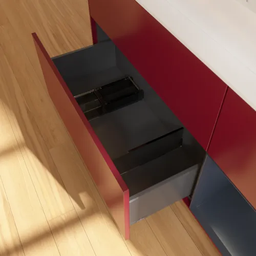VILLEROY BOCH Toaletní skříňka Finion, s osvětlením, 3 výsuvy, 1200 x 603 x 501 mm, Pivoňka matný lak / Půlnoční modrá matný lak / Sklo bílé matné #F421HGHB, obrázek 7