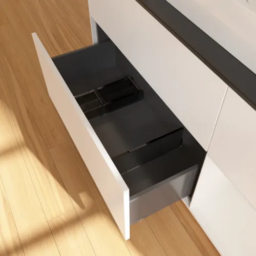 VILLEROY BOCH Toaletní skříňka Finion, s osvětlením, 3 výsuvy, 1200 x 603 x 501 mm, bílý matný lak / bílý lesklý lak / černé matné sklo #F422GFMT, obrázek 7