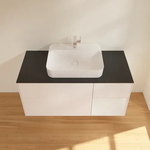 VILLEROY BOCH Toaletní skříňka Finion, s osvětlením, 3 výsuvy, 1200 x 603 x 501 mm, bílý matný lak / bílý lesklý lak / černé matné sklo #F422GFMT, obrázek 4