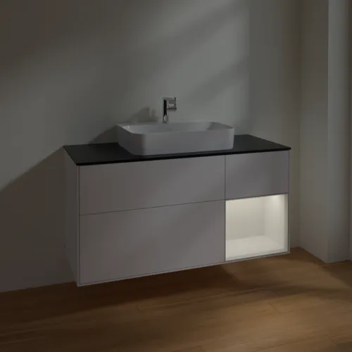 VILLEROY BOCH Toaletní skříňka Finion, s osvětlením, 3 výsuvy, 1200 x 603 x 501 mm, bílý matný lak / bílý lesklý lak / černé matné sklo #F422GFMT, obrázek 5