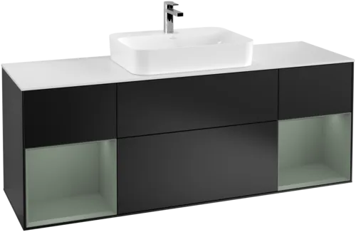 VILLEROY BOCH Toaletní skříňka Finion, s osvětlením, 4 výsuvy, 1600 x 603 x 501 mm, černý matný lak / olivový matný lak / bílé matné sklo #F451GMPD, obrázek 1