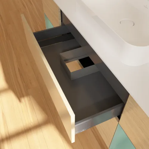 VILLEROY BOCH Toaletní skříňka Finion, s osvětlením, 4 výsuvy, 1600 x 603 x 501 mm, dubová dýha / olivový matný lak / sklo bílé matné #F451GMPC, obrázek 5