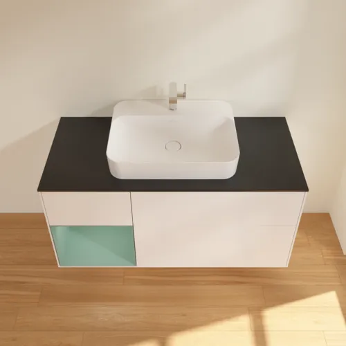 VILLEROY BOCH Toaletní skříňka Finion, s osvětlením, 3 výsuvy, 1200 x 603 x 501 mm, bílý matný lak / olivový matný lak / černé matné sklo #F412GMMT, obrázek 4