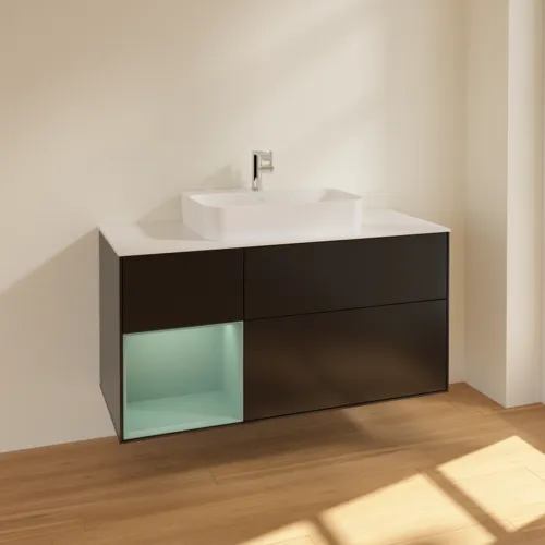 VILLEROY BOCH Toaletní skříňka Finion, s osvětlením, 3 výsuvy, 1200 x 603 x 501 mm, černý matný lak / olivový matný lak / bílé matné sklo #F411GMPD, obrázek 2