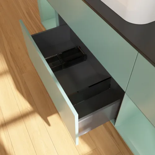 VILLEROY BOCH Toaletní skříňka Finion, s osvětlením, 4 výsuvy, 1600 x 603 x 501 mm, olivově matný lak / olivově matný lak / sklo černé matné #F452GMGM, obrázek 7