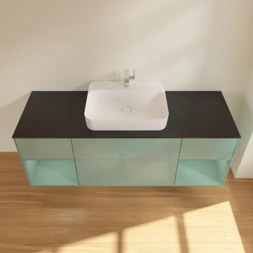 VILLEROY BOCH Toaletní skříňka Finion, s osvětlením, 4 výsuvy, 1600 x 603 x 501 mm, olivově matný lak / olivově matný lak / sklo černé matné #F452GMGM, obrázek 4