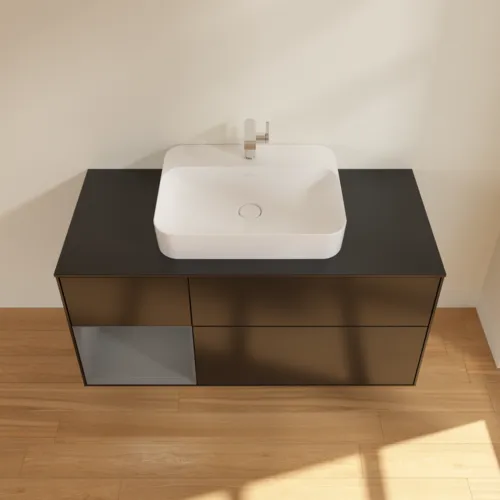 VILLEROY BOCH Toaletní skříňka Finion, s osvětlením, 3 výsuvy, 1200 x 603 x 501 mm, černý matný lak / antracitový matný lak / černé matné sklo #F412GKPD, obrázek 4
