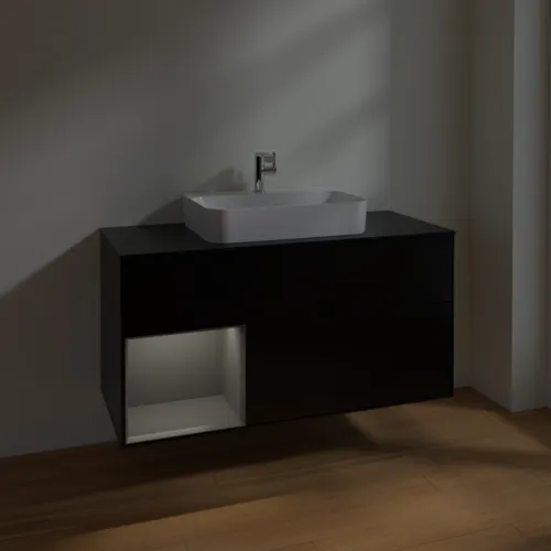 VILLEROY BOCH Toaletní skříňka Finion, s osvětlením, 3 výsuvy, 1200 x 603 x 501 mm, černý matný lak / antracitový matný lak / černé matné sklo #F412GKPD, obrázek 5