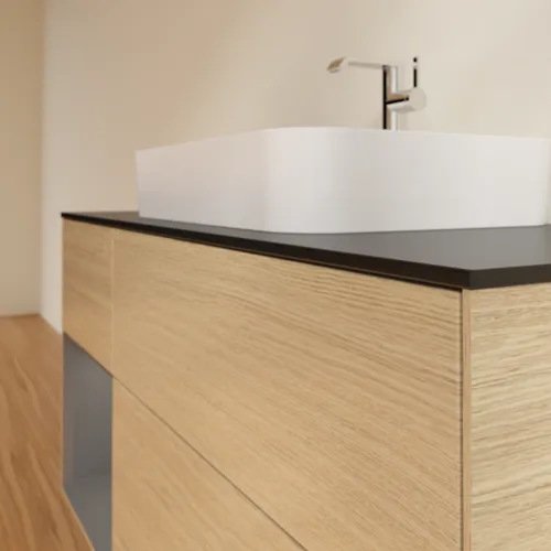 VILLEROY BOCH Toaletní skříňka Finion, s osvětlením, 3 výsuvy, 1200 x 603 x 501 mm, dubová dýha / antracitový matný lak / černé matné sklo #F412GKPC, obrázek 6