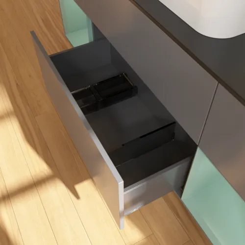 VILLEROY BOCH Toaletní skříňka Finion, s osvětlením, 4 výsuvy, 1600 x 603 x 501 mm, antracitový matný lak / olivový matný lak / černé matné sklo #F452GMGK, obrázek 5