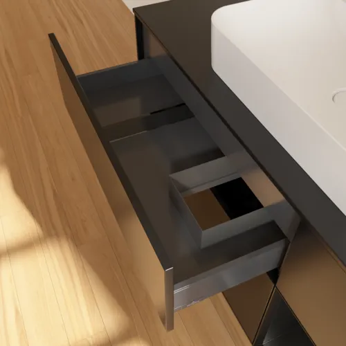 VILLEROY BOCH Toaletní skříňka Finion, s osvětlením, 3 výsuvy, 1200 x 603 x 501 mm, černý matný lak / černý matný lak / černé matné sklo #F422PDPD, obrázek 8